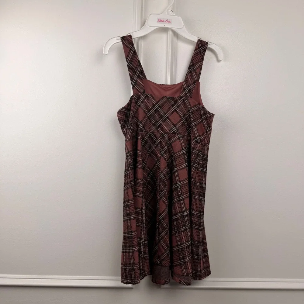 Beautees Girls Plaid Jumper Dress Mauve Black Button Front Size 7/8 7918A24